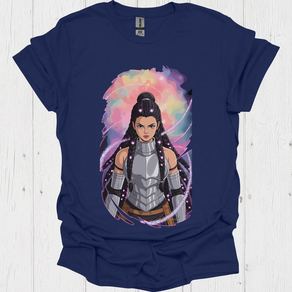 Female Warrior Anime Style T Shirt V4 - Navy