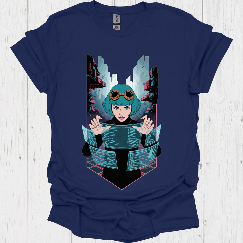 Female Cyberpunk Anime T Shirt - Navy