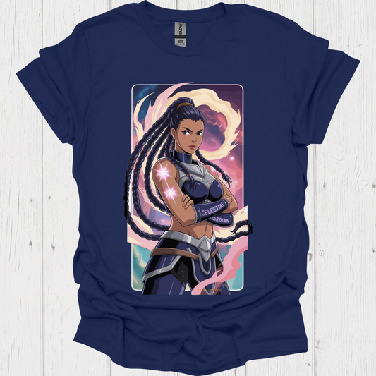 Female Warrior Anime Style T Shirt V5 - Navy