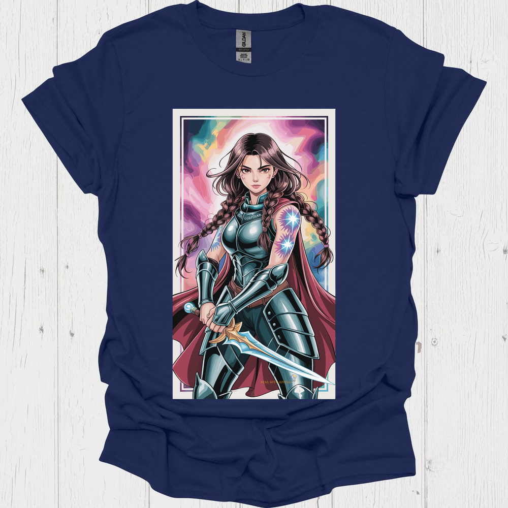 Female Warrior Anime Style T Shirt V6 - Navy