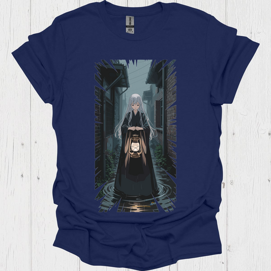 Ghostly Anime Girl T Shirt V1 - Navy