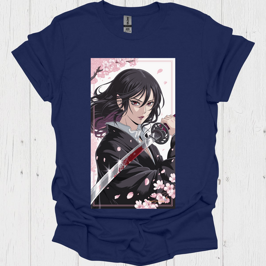 Female Warrior Samurai Girl Anime Style T Shirt V2 - Navy