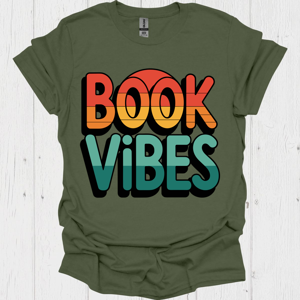 Book Vibes V2, Vintage Retro Colors Book Lover T-Shirt