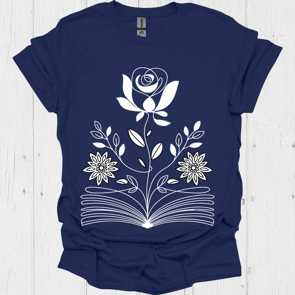 Line Art Floral Book V1b Book Lover T-Shirt