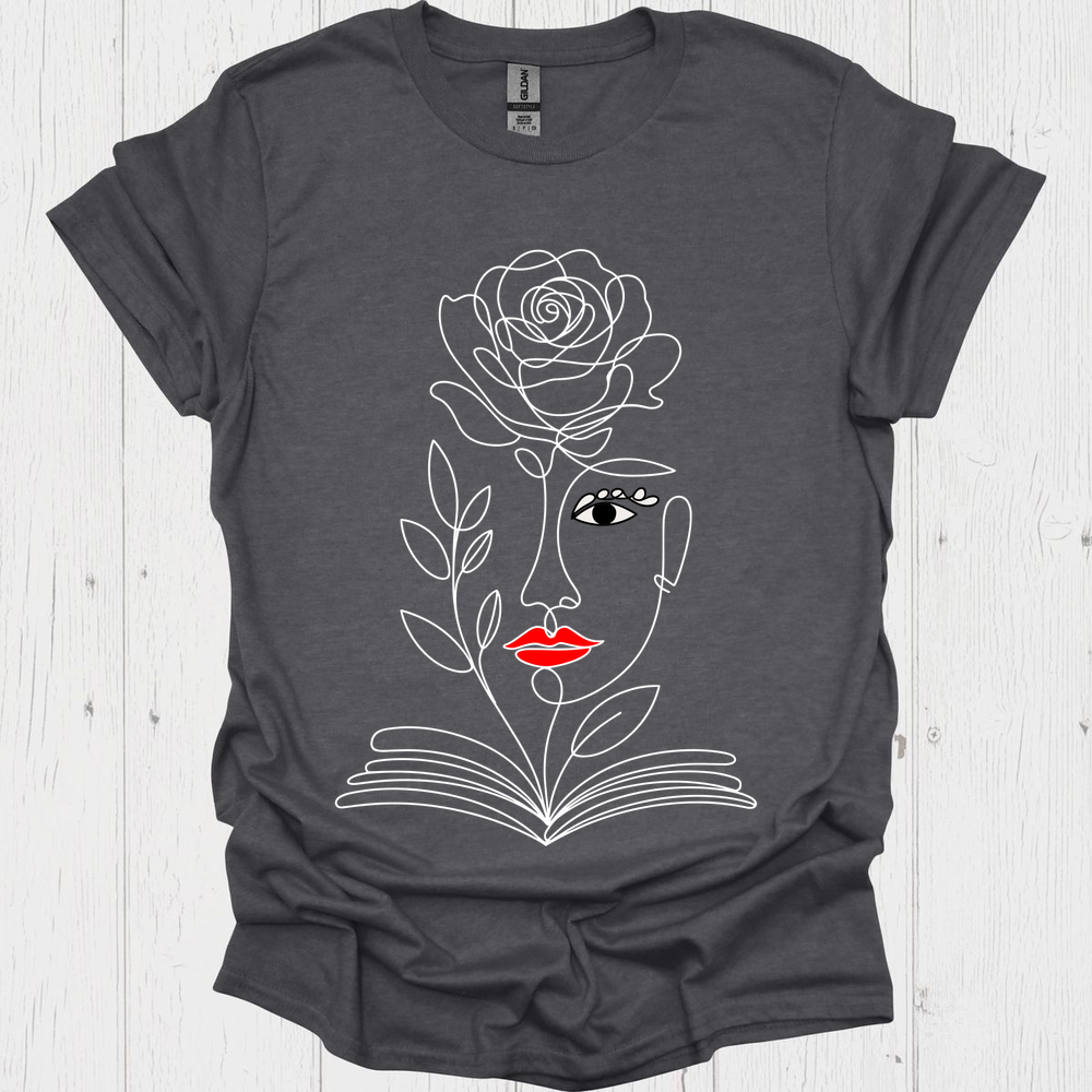 Line Art Floral Book V2b Book Lover T-Shirt