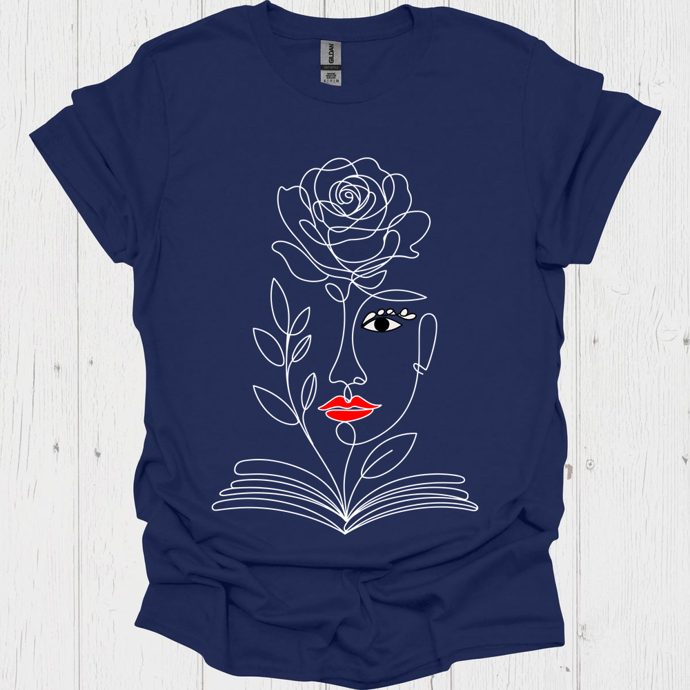 Line Art Floral Book V2b Book Lover T-Shirt