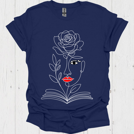 Line Art Floral Book V2b Book Lover T-Shirt