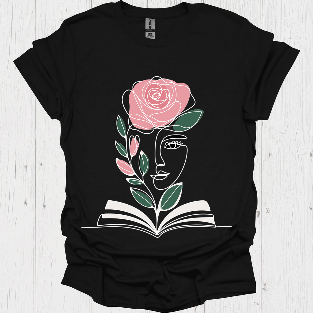 Line Art Floral Book V3b Book Lover T-Shirt