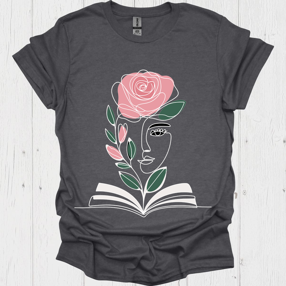 Line Art Floral Book V3b Book Lover T-Shirt