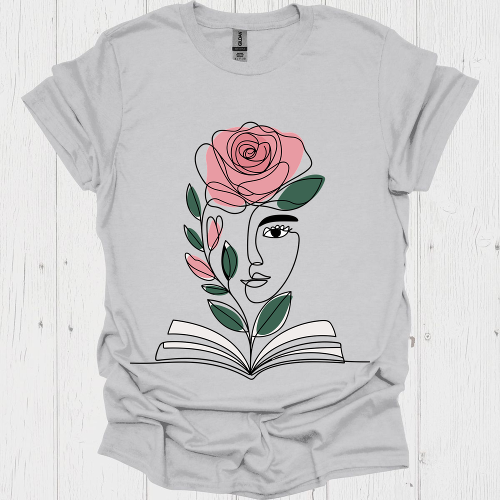 Line Art Floral Book V3b Book Lover T-Shirt