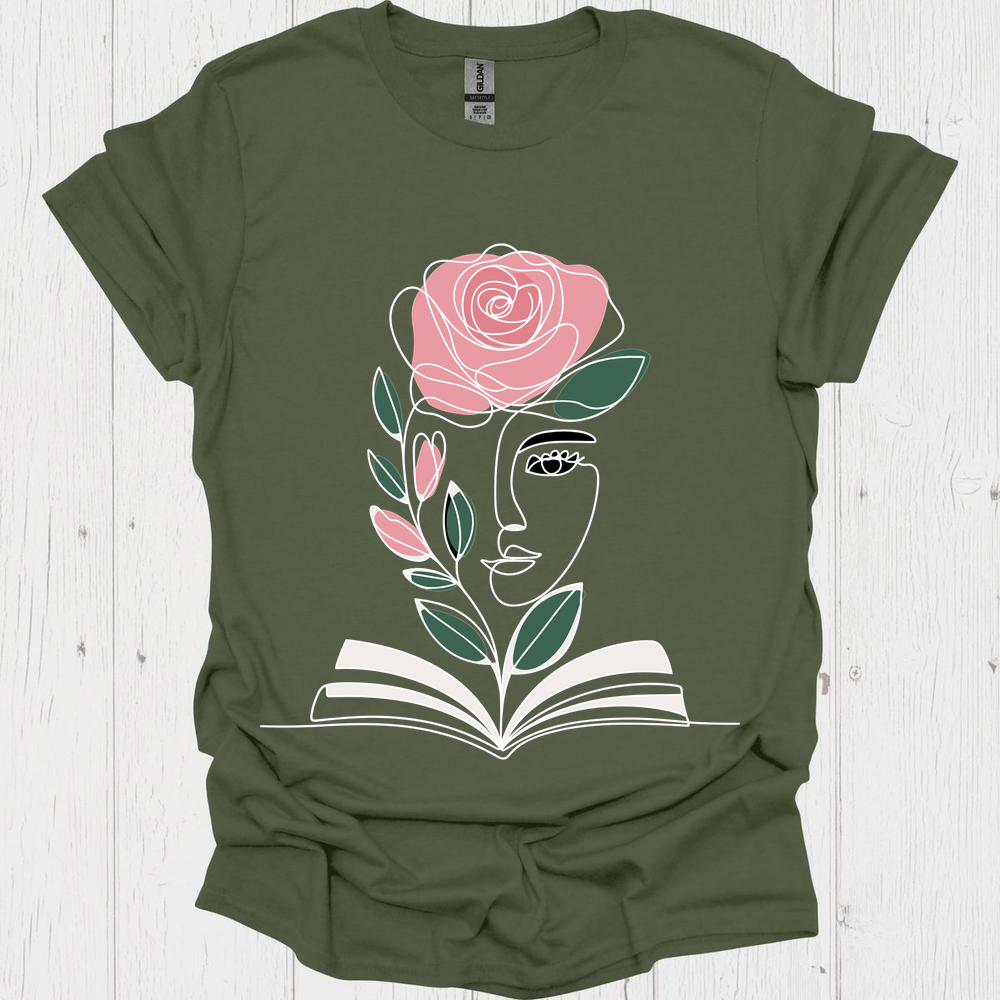 Line Art Floral Book V3b Book Lover T-Shirt