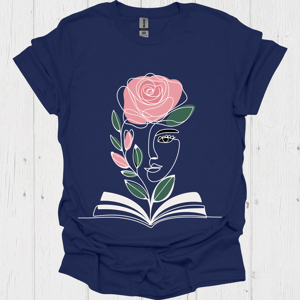 Line Art Floral Book V3b Book Lover T-Shirt