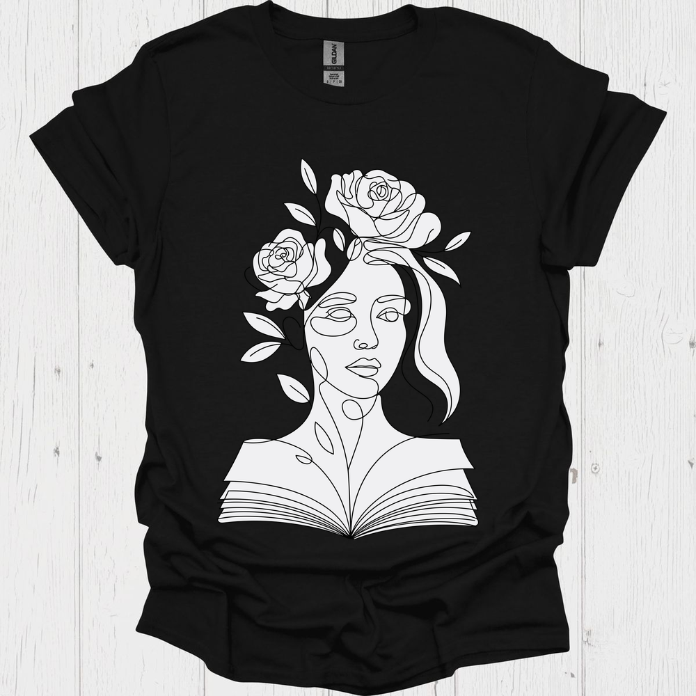 Line Art Floral Book V4 Book Lover T-Shirt