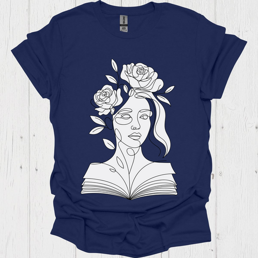 Line Art Floral Book V4 Book Lover T-Shirt