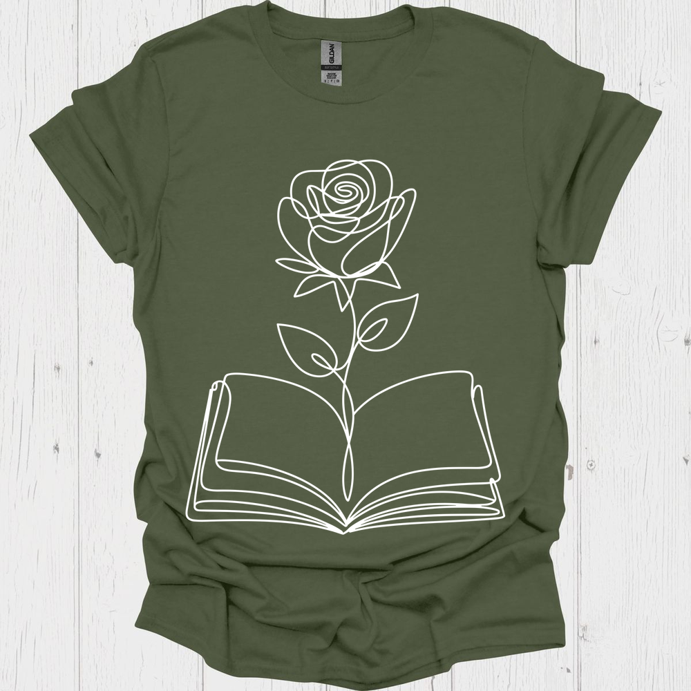 Line Art Floral Book V5b Book Lover T-Shirt