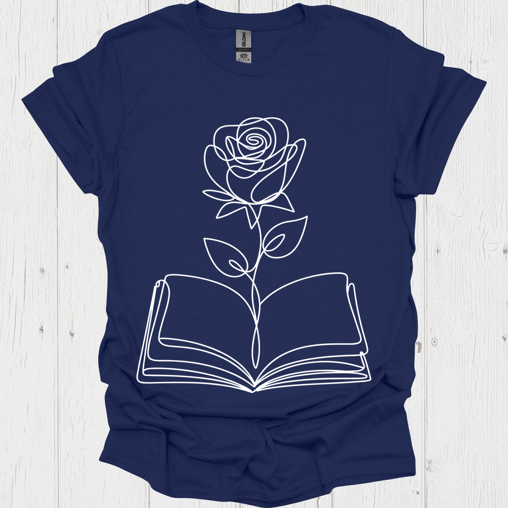 Line Art Floral Book V5b Book Lover T-Shirt
