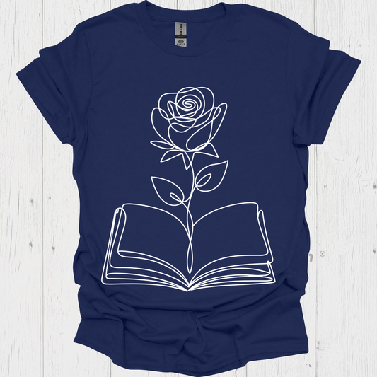 Line Art Floral Book V5b Book Lover T-Shirt