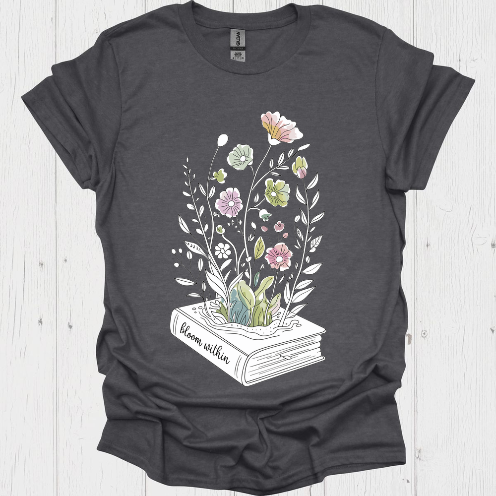 Line Art Floral Book V7 Book Lover T-Shirt