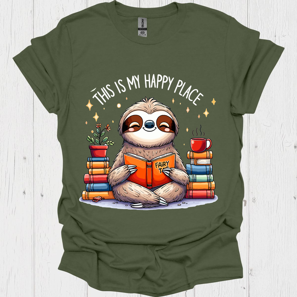 This Is My Happy Place Sloth Reading Book Lover Design