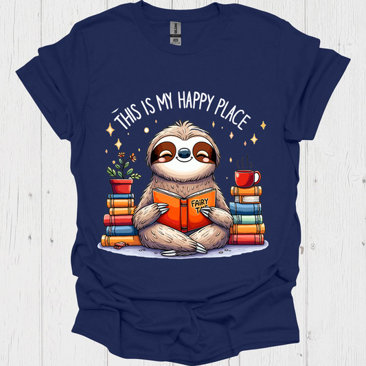 This Is My Happy Place Sloth Reading Book Lover Design